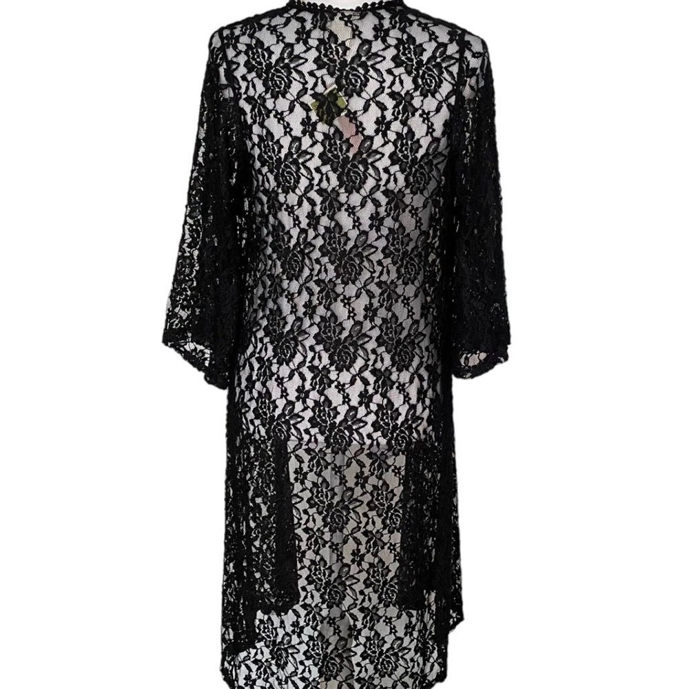 Mauve Black Floral Lace Maxi Kimono Cardigan Open Front NWT Women’s Size Small - Picture 8 of 13